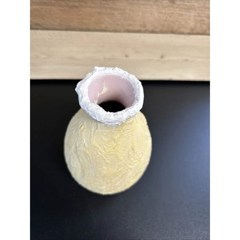 Quirky Revamped Ceramic Vase Rustic Primitive Textured Yellow Grunge Whimsical